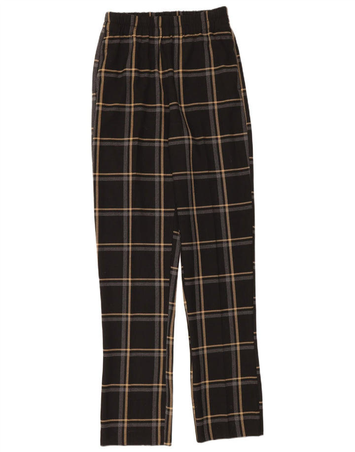 Zara Damen Slim Chino-Hose XS W24 L34 Schwarz kariertes Polyester