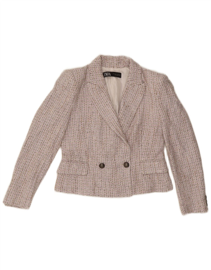 Zweireihiger Blazer für Damen von Zara, Gr. 10, Größe S, Beige gefleckt
