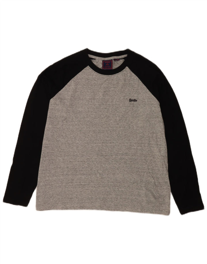 Superdry Damen Top Langarm UK 12 Mittelgraue Colourblock-Baumwolle