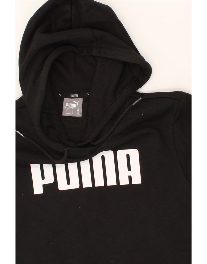 PUMA Womens Graphic Hoodie Jumper UK 14 Large Black Polyester Vintage Puma and Second-Hand Puma from Messina Hembry 