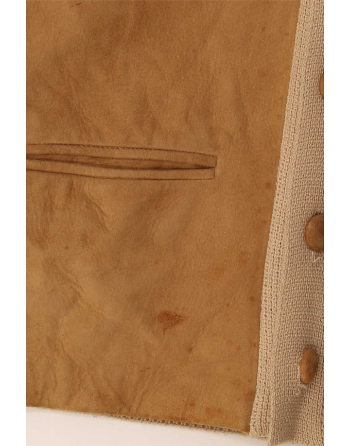 Vintage Herren Cardigan Pullover IT 50 Medium Beige Leder