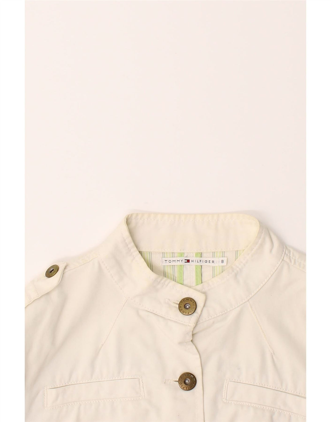 TOMMY HILFIGER Womens Crop Military Jacket US 8 Medium White Cotton Vintage Tommy Hilfiger and Second-Hand Tommy Hilfiger from Messina Hembry 