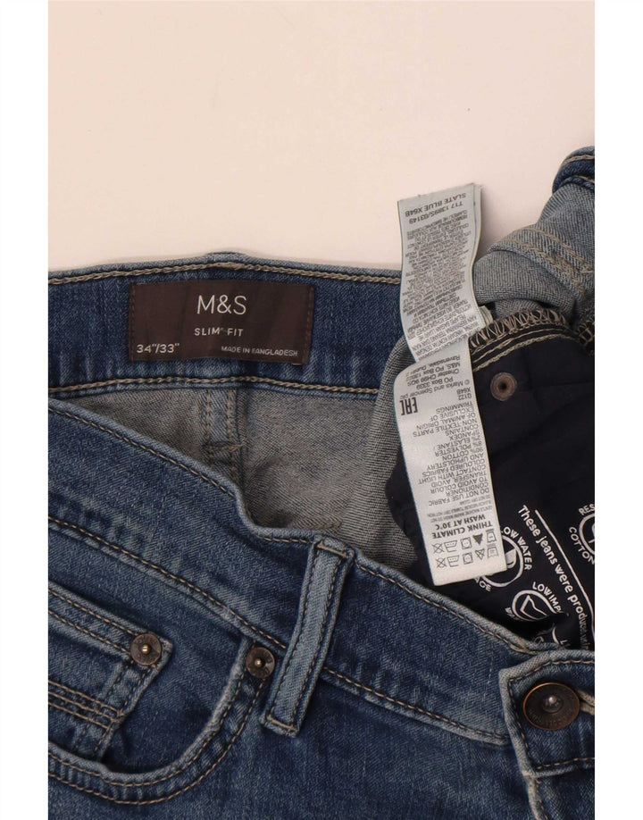 Marks & Spencer Herren Slim Jeans W34 L33 Blaue Baumwolle
