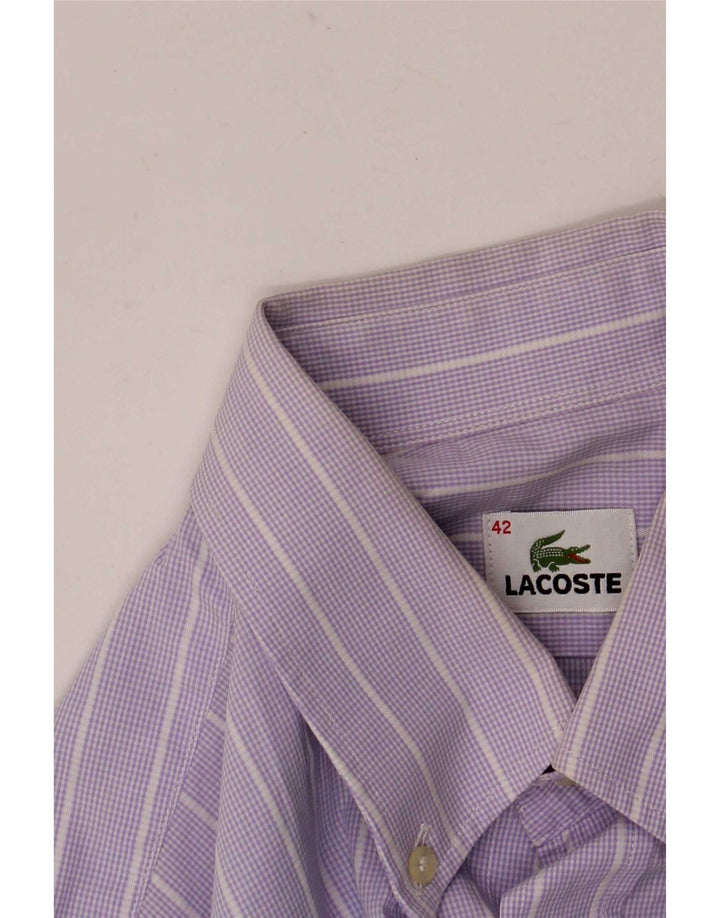 Lacoste Herrenhemd Größe 42 Große lila gestreifte Baumwolle