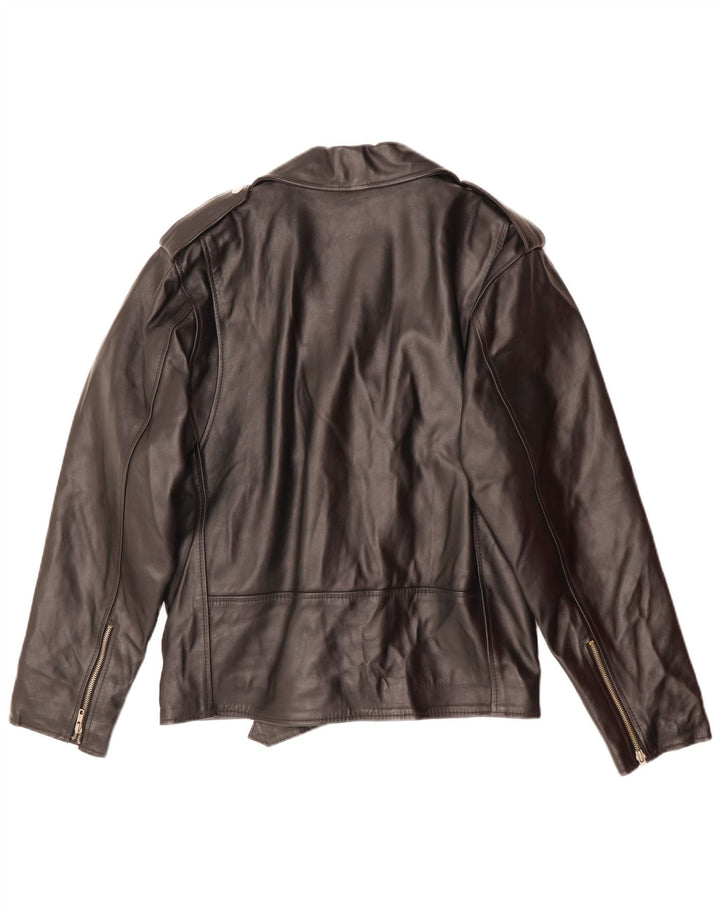 MANHATTAN Herren Leder Bikerjacke UK 38 Mittelschwarzes Leder