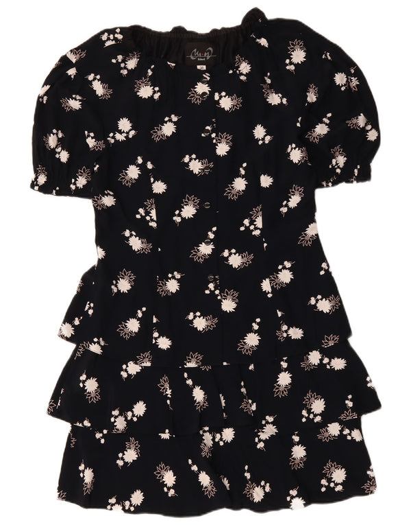 VINTAGE Damen Schößchenkleid EU 38 Medium Marineblau Blumen Viskose