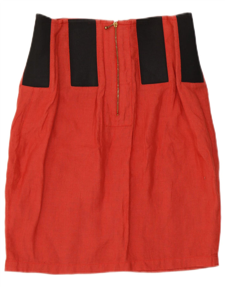 Vintage Damen 2-teiliges Rockset IT 44 Medium W26 Rotes Colourblock-Leinen