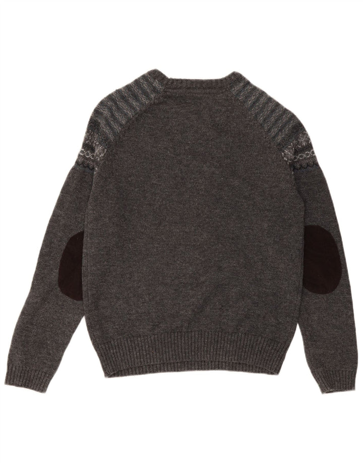 JACK & JONES Herren-Pullover mit U-Boot-Ausschnitt, mittelgraue Fair-Isle-Lammwolle