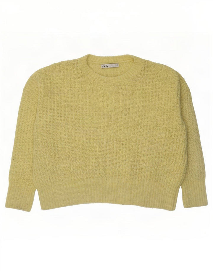 Zara Damen-Pullover, übergroß, Rundhalsausschnitt, Gr. 14, Mittelgelb