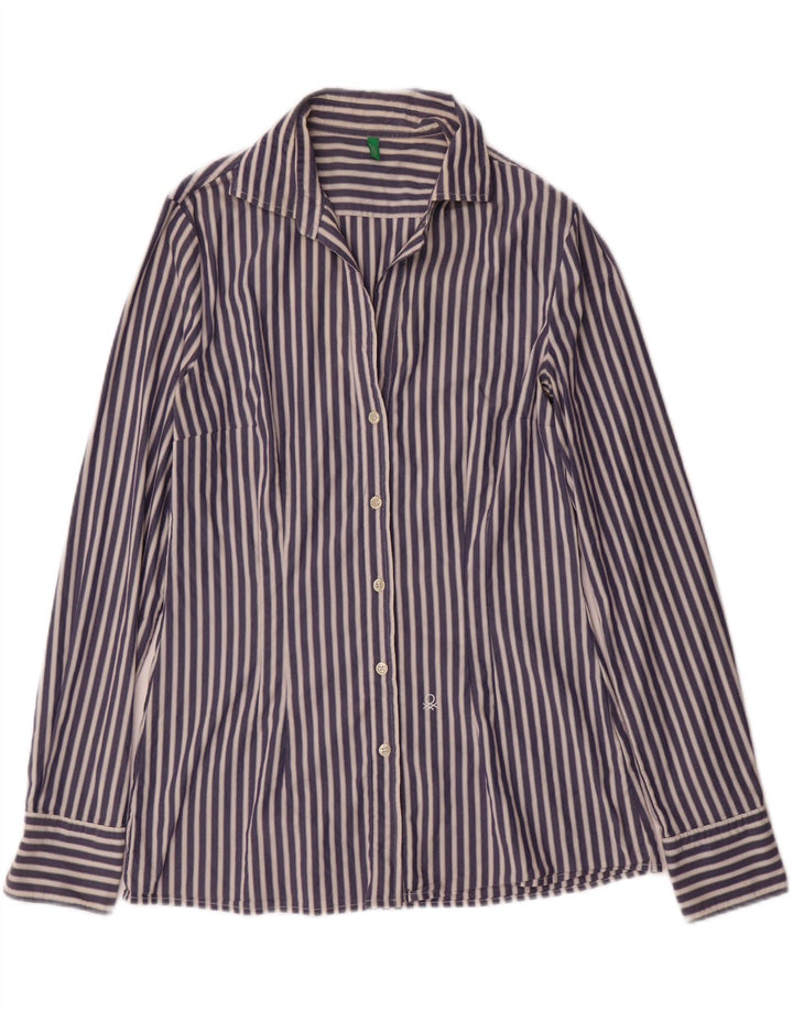 BENETTON Womens Shirt UK 16 Large Navy Blue Striped