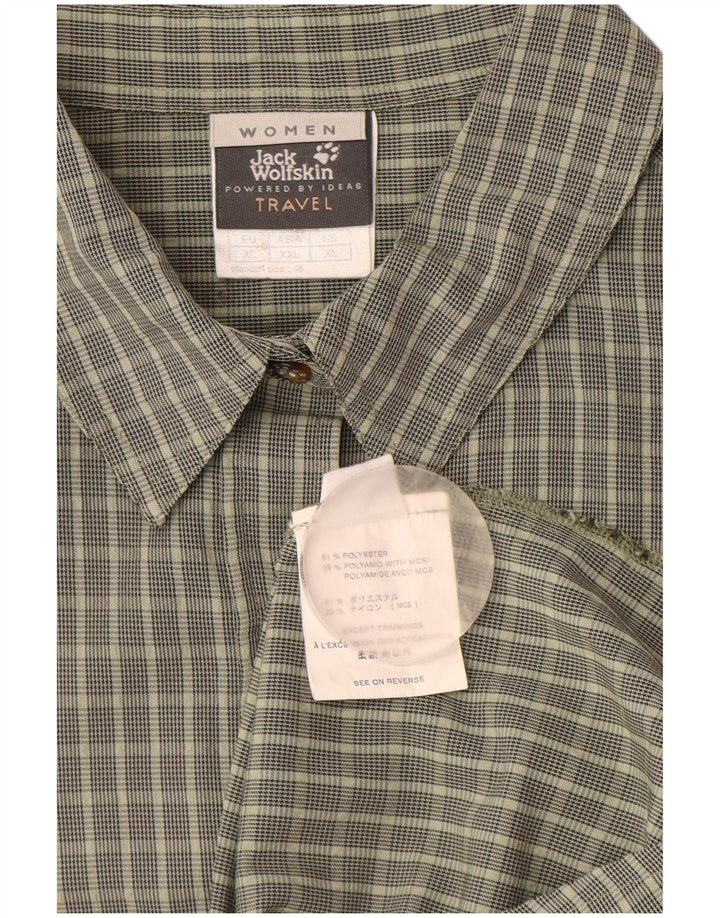 JACK WOLFSKIN Damen Kurzarmhemd UK 18 XL Khaki Check Polyester