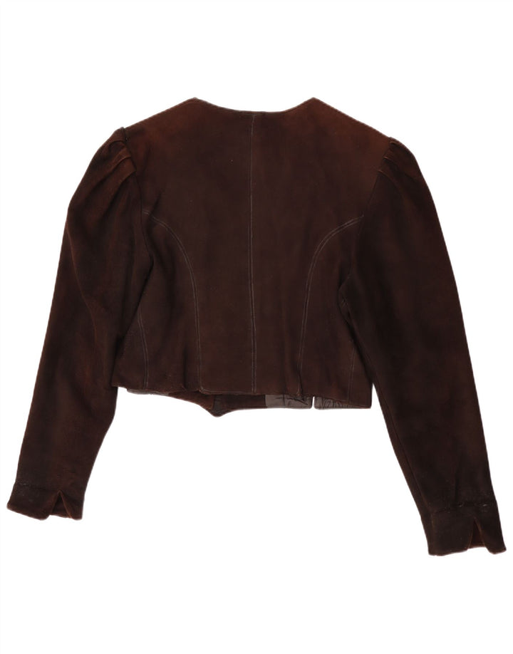 Vintage Damen Crop Wildlederjacke UK 14 Mittelbraun geblümt