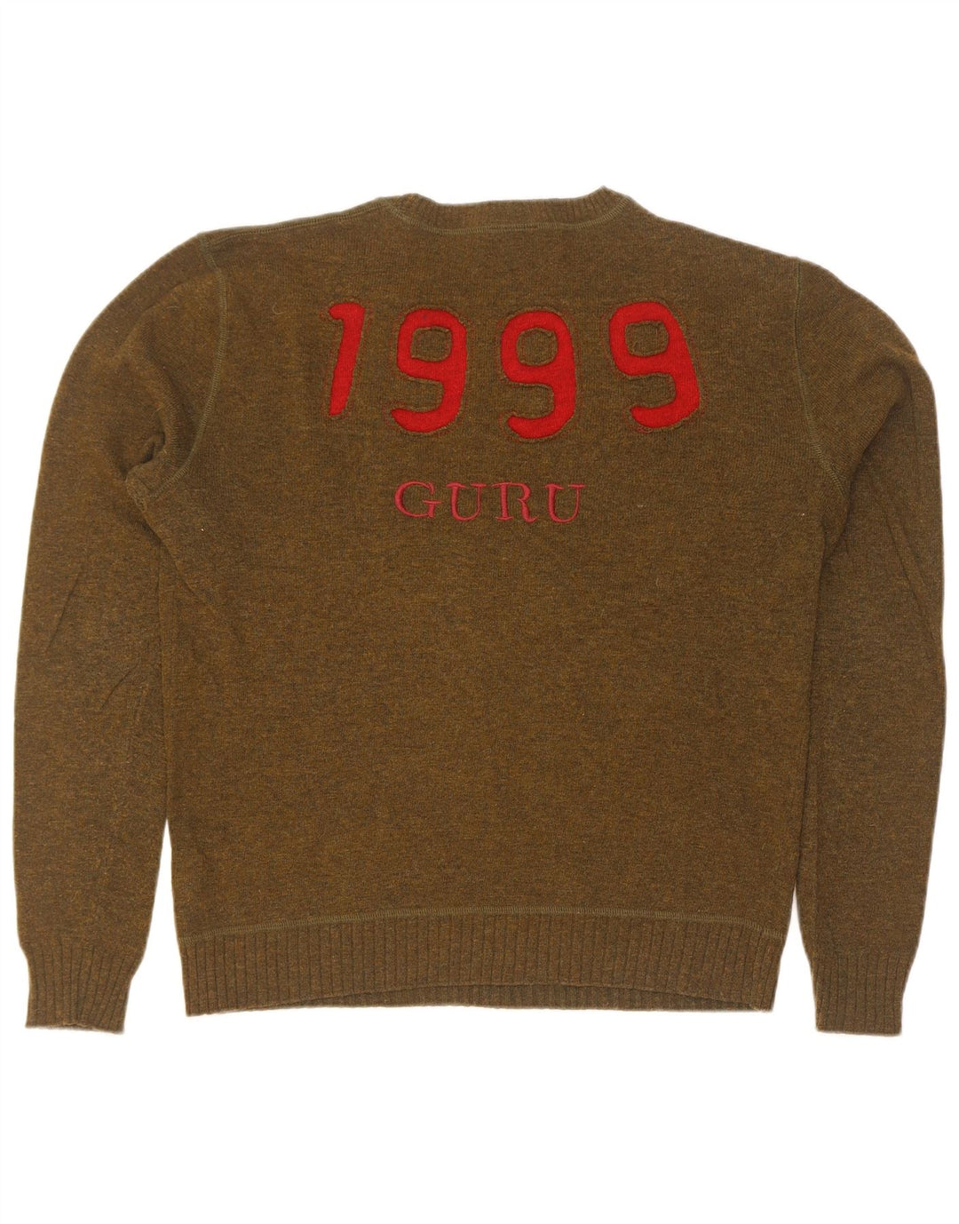 Guru Herren-Pullover mit grafischem Rundhalsausschnitt, mittlerer Khaki-Wolle