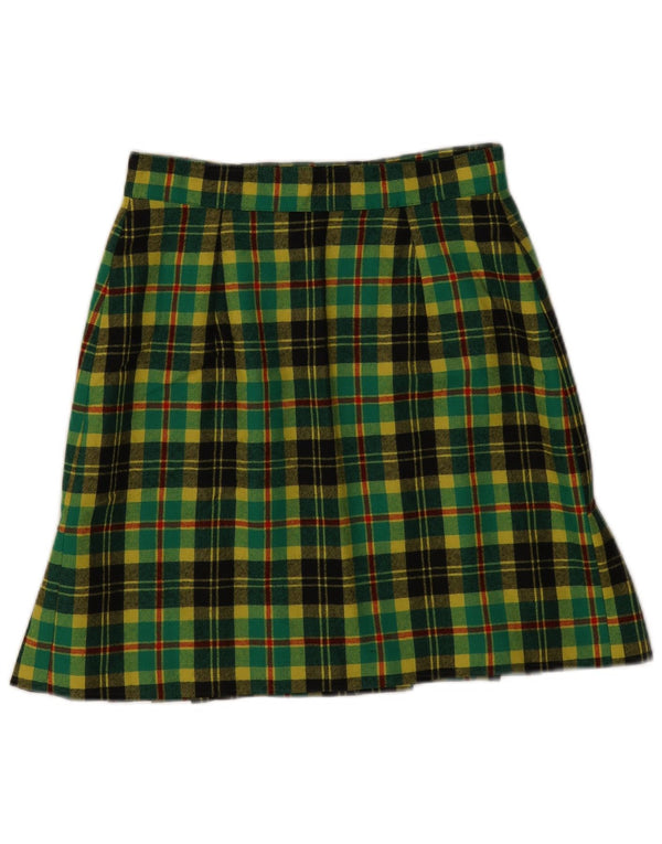Vintage Damen High Waist Minirock IT 42 Medium W26 Grün karierte Wolle