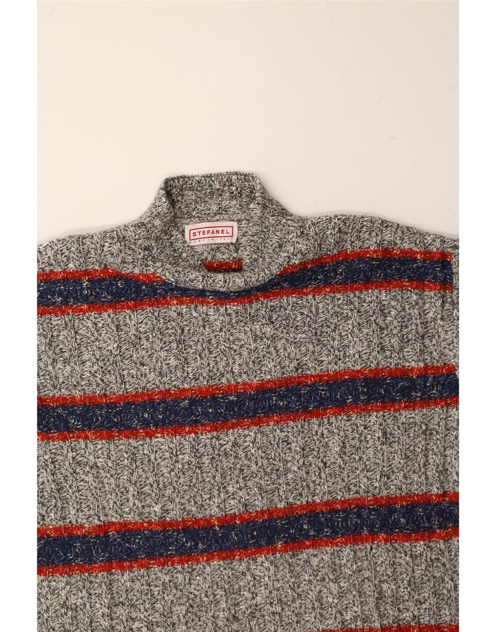 STEFANEL Womens Turtle Neck Jumper Sweater UK 18 XL Grey Striped Vintage Stefanel and Second-Hand Stefanel from Messina Hembry 