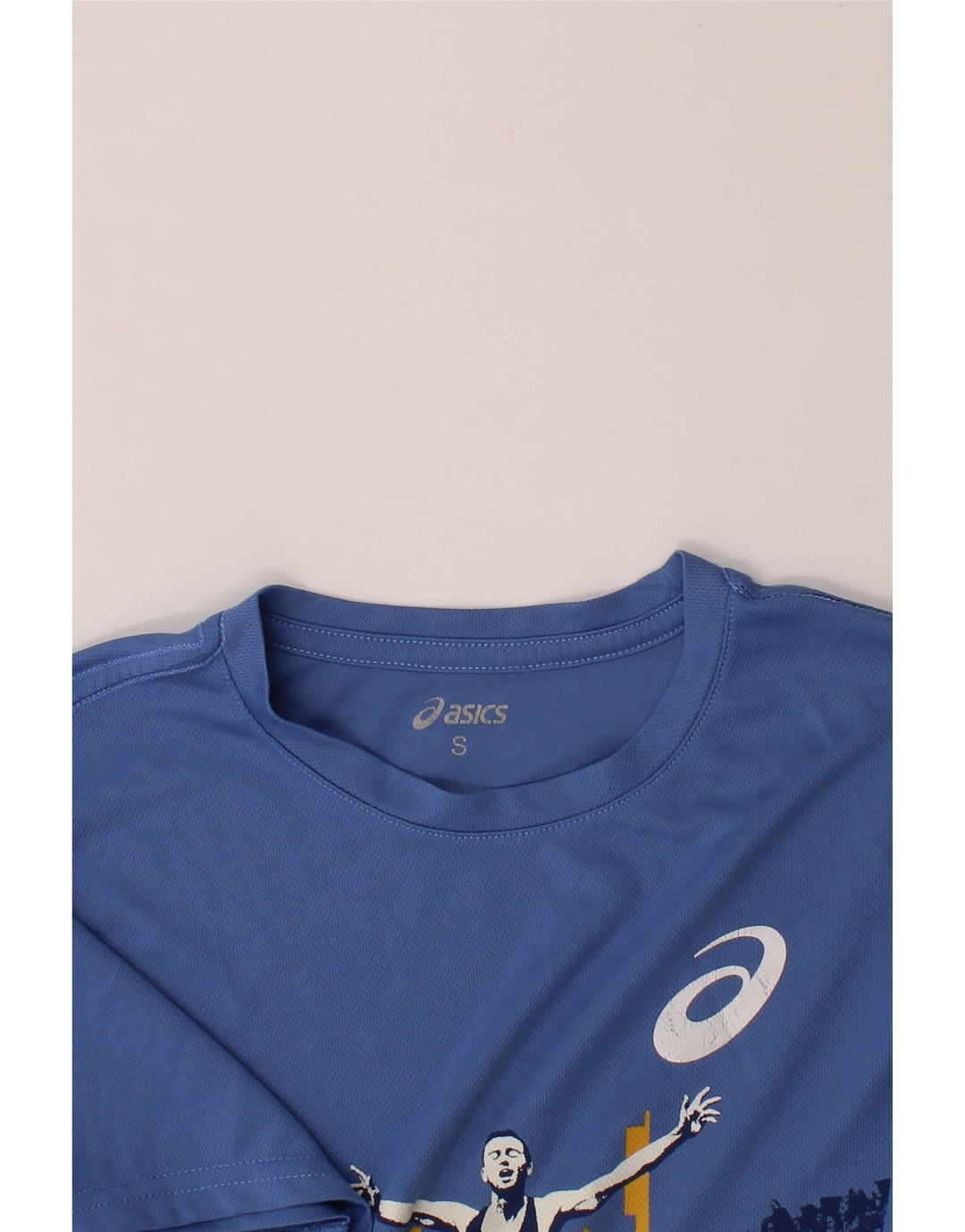 ASICS Mens Graphic T-Shirt Top Small Blue Vintage Asics and Second-Hand Asics from Messina Hembry 