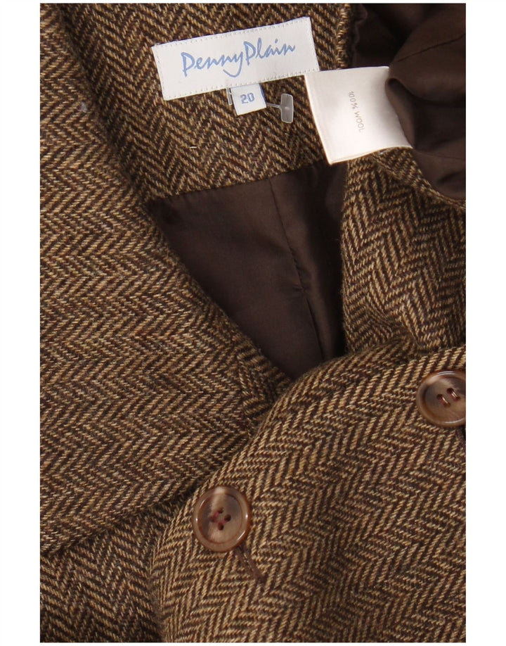 Penny Plain Damen-Blazerjacke mit 4 Knöpfen, UK 20 2XL, braune Wolle mit Fischgrätenmuster