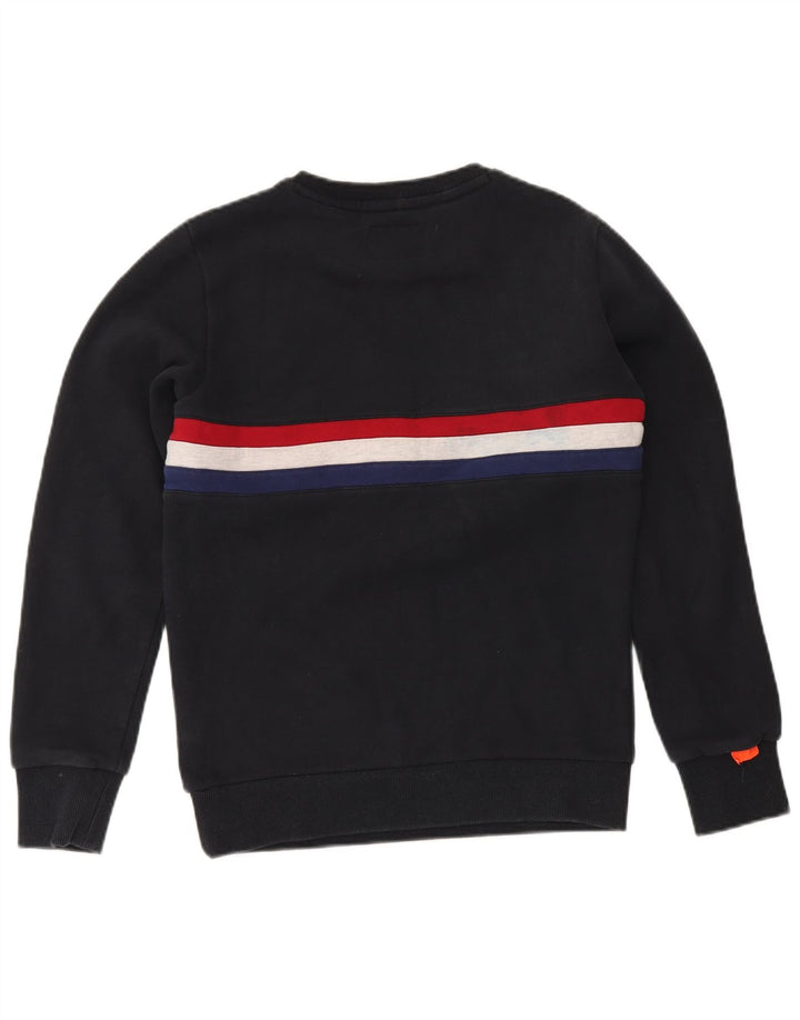 Superdry Herren-Sweatshirt-Pullover aus mittelblauer, marineblauer Colourblock-Baumwolle