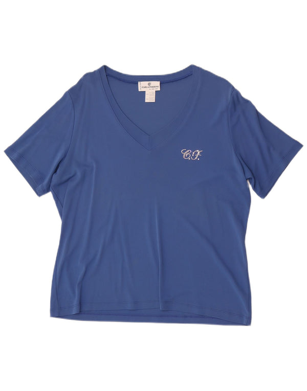 CARLA FERRONI Damen T-Shirt Top UK 20 2XL Blaue Viskose