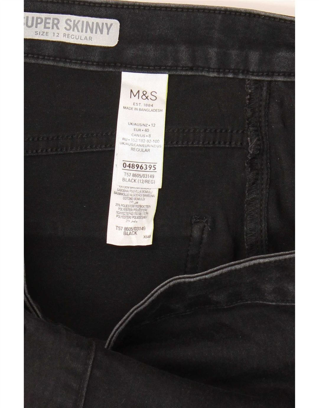 Marks & Spencer Damen Regular Skinny Jeans UK 12 Medium W28 L27 Schwarz