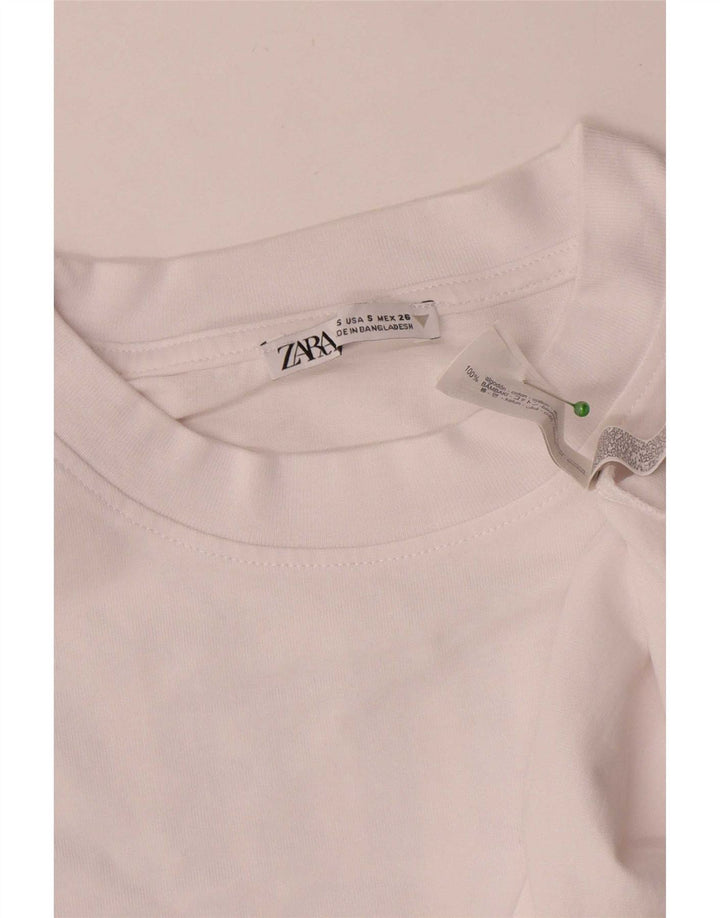 Zara Damen-Oberteil mit Grafik, übergroß, langärmlig, Gr. 40, Größe S, weiß, geblümt