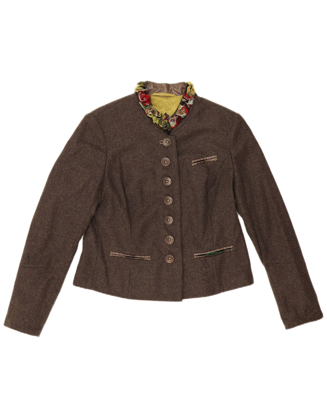 Vintage Damen Blazerjacke mit 7 Knöpfen, EU 42, große braune Schurwolle