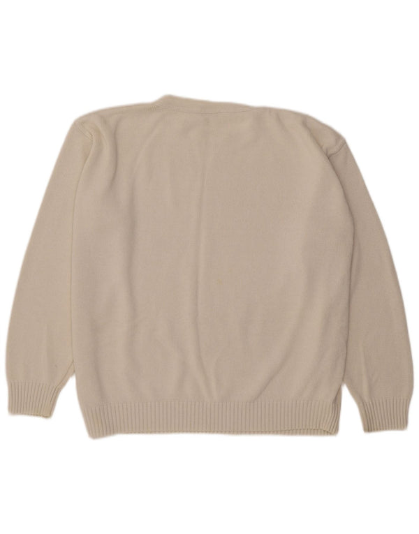 Rosner Damen-Pullover mit grafischem Rundhalsausschnitt, Größe 54, 3XL, gebrochenes Weiß