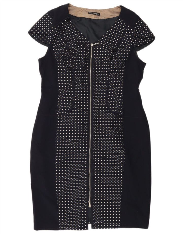 Marks & Spencer Damen Etuikleid UK 16 Large Marineblau gepunktet