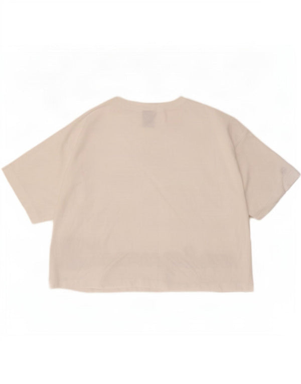 Champion Damen Crop Graphic T-Shirt Top UK 16 Large Weiße Baumwolle