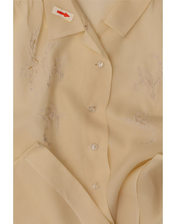 VINTAGE Damen Kurzarm-Hemdbluse UK 14 Mittelgelb geblümt