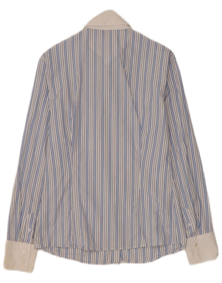 Massimo Dutti Damen-Formalhemd, EU 38, klein, blau gestreift, Baumwolle