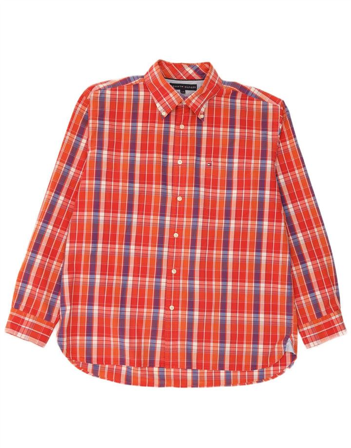 Tommy Hilfiger Herrenhemd, groß, orange kariert, Baumwolle