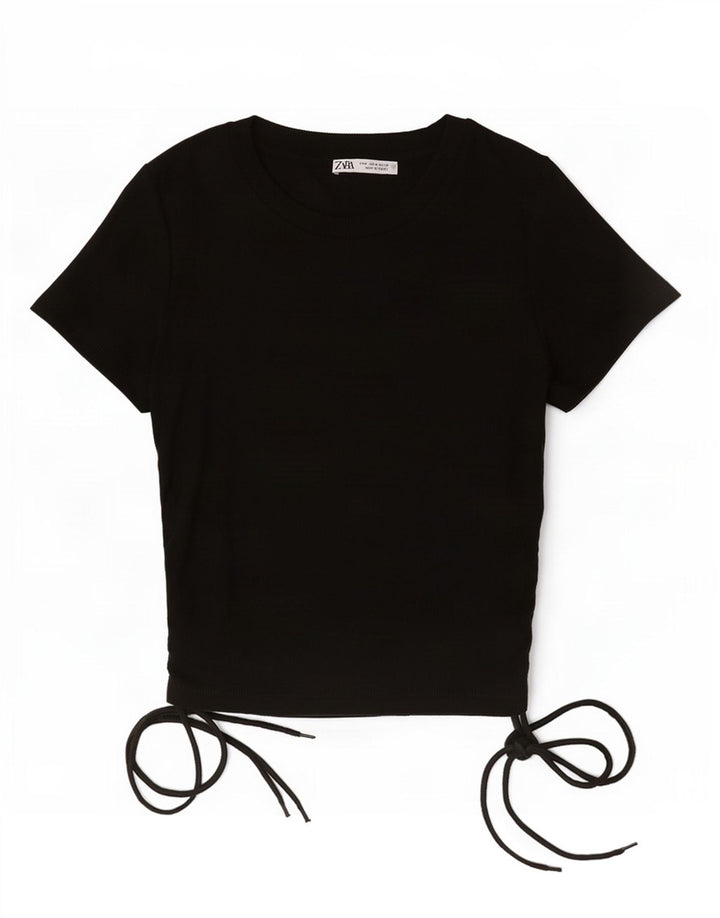 Zara Damen Crop Top UK 12 Medium Schwarz Polyester