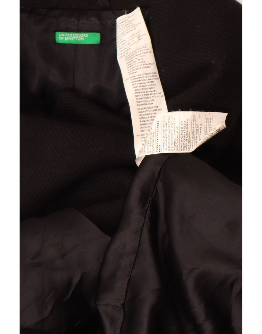 Benetton Damen Zweireihiger Mantel IT 44 Mittelschwarze Schurwolle
