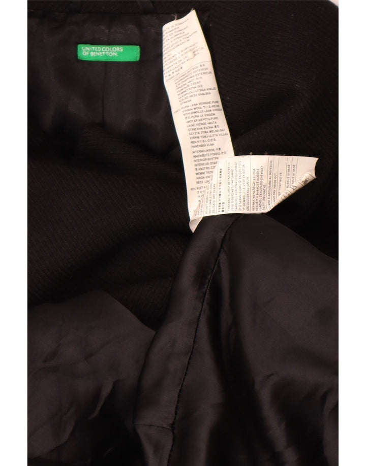 Benetton Damen Zweireihiger Mantel IT 44 Mittelschwarze Schurwolle
