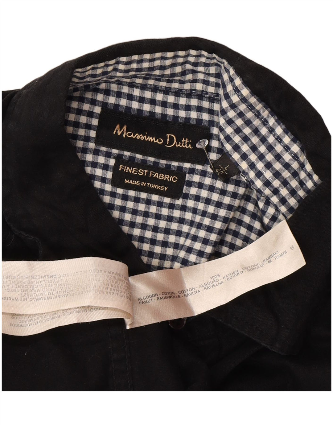 MASSIMO DUTTI Herrenhemd EU 40 Mittelschwarze Colourblock-Baumwolle