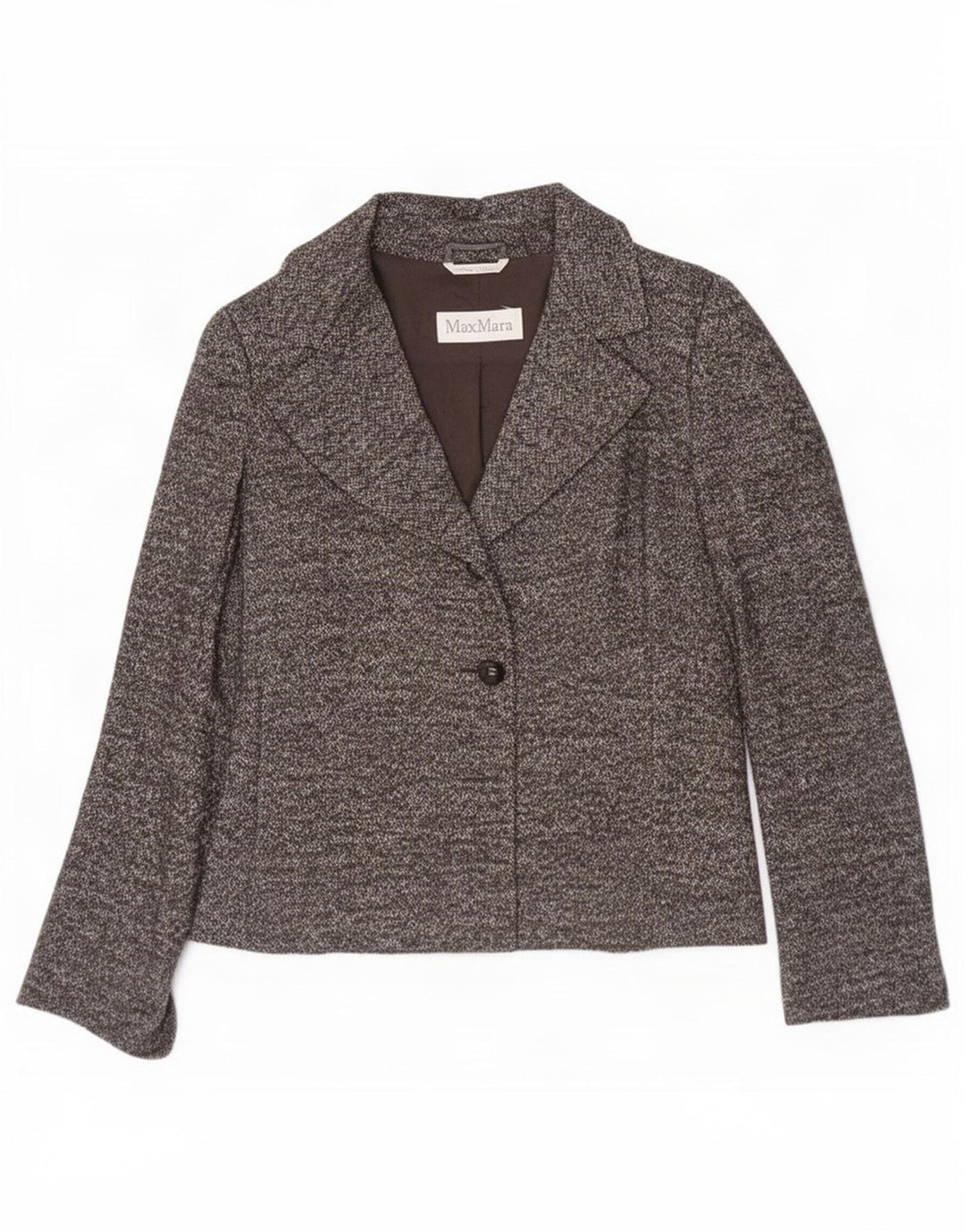 Max Mara Damen-Blazer mit 1 Knopf, UK 12, mittelgraue Wolle mit Fischgrätenmuster