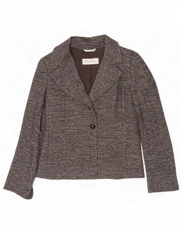 Max Mara Damen-Blazer mit 1 Knopf, UK 12, mittelgraue Wolle mit Fischgrätenmuster