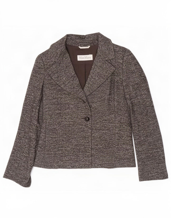 Max Mara Damen-Blazer mit 1 Knopf, UK 12, mittelgraue Wolle mit Fischgrätenmuster