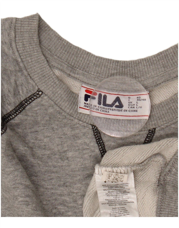 FILA Damen-Sweatshirt-Pullover UK 16 Große grau gefleckte Baumwolle