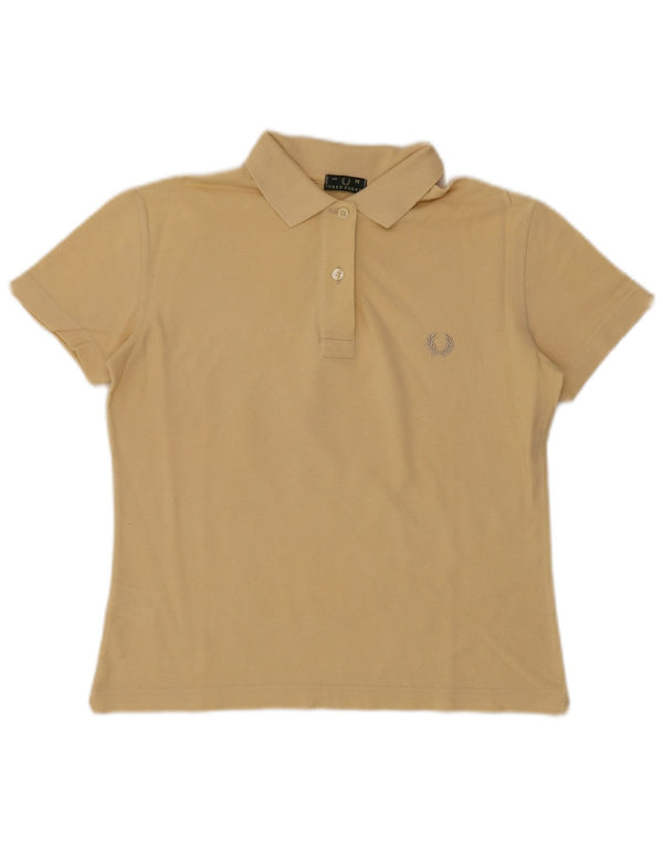 Fred Perry Womens Polo Shirt UK 14 Medium Beige Cotton