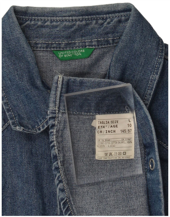 BENETTON Jeanshemd für Jungen, 9–10 Jahre, groß, blaue Baumwolle