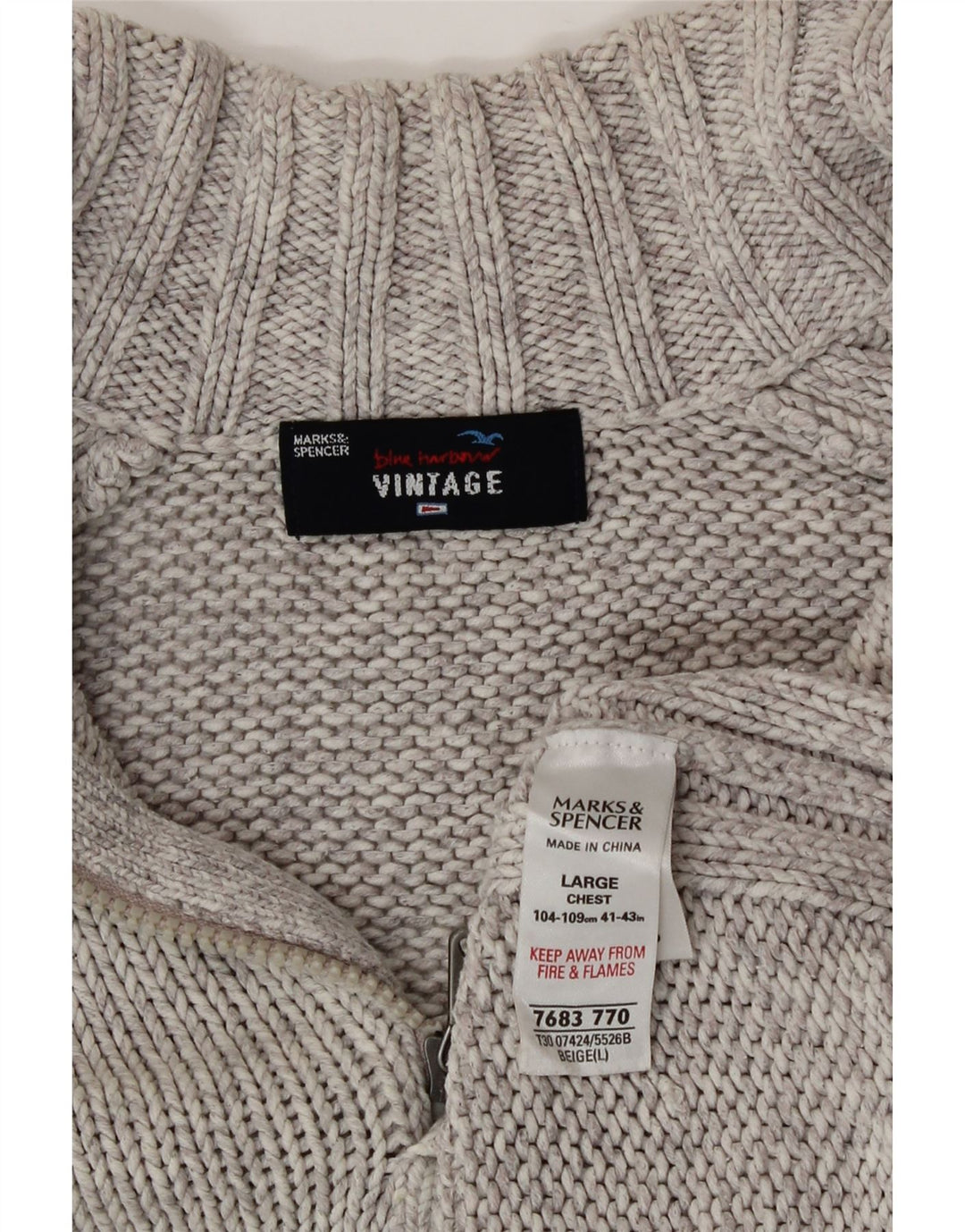 Marks & Spencer Herren-Pullover mit Reißverschluss am Hals, groß, aus grauer Baumwolle