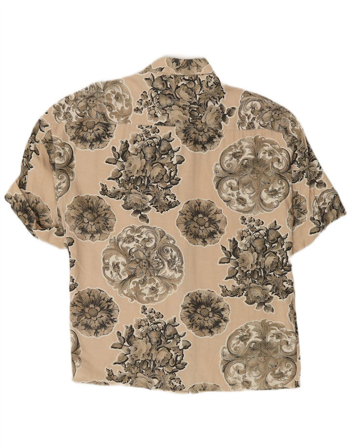 Camel Active Damen-Kurzarmshirt EU 42 Große beige Blumen-Viskose