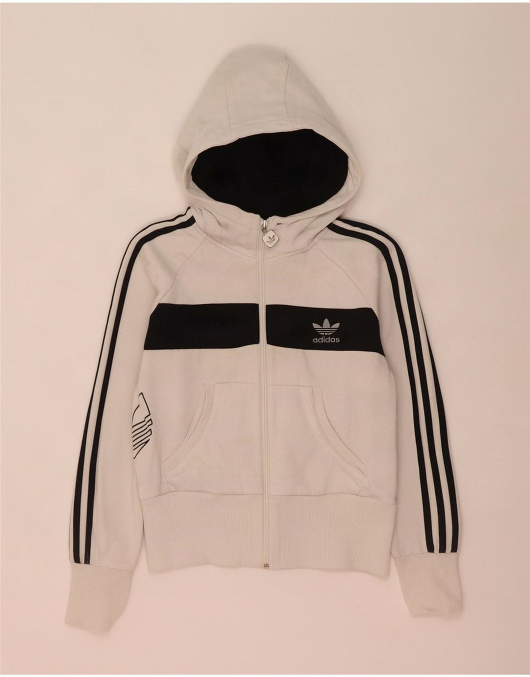 Adidas Damen Graphic Zip Hoodie Pullover IT 44 Mittelweiß Farbblock
