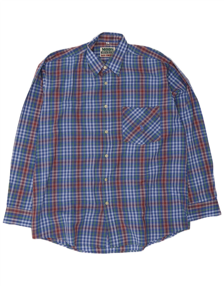 Vintage-Herrenhemd aus mittelblauem Karo-Polyester