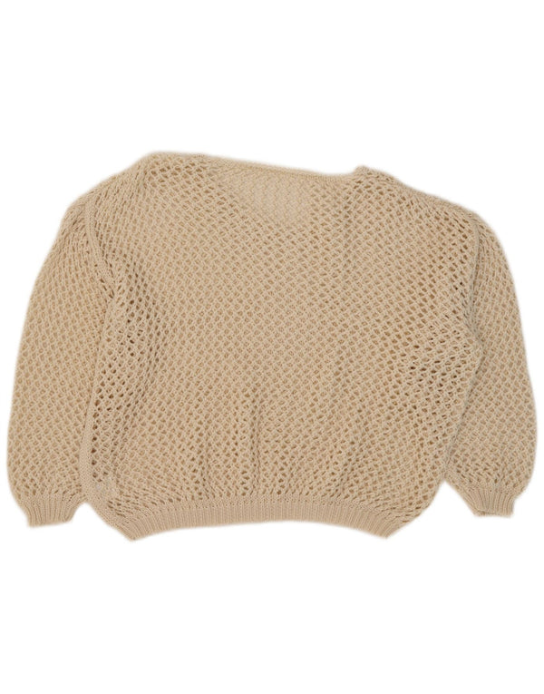 Vintage Damen Übergroßer Pullover mit U-Boot-Ausschnitt UK 18 XL Beige Polyester