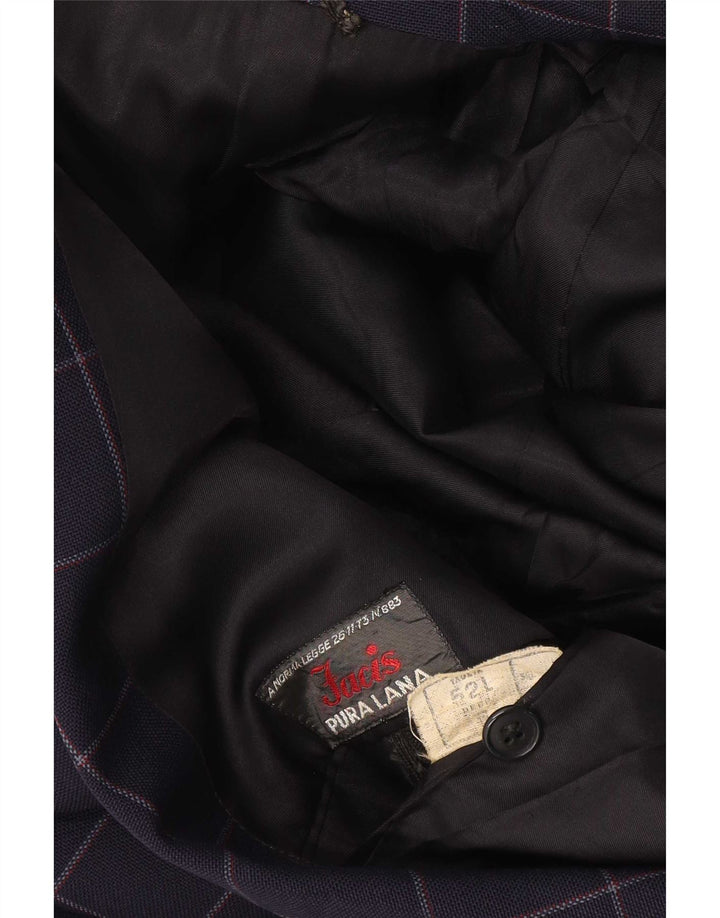 Facis Herren-Blazer mit 2 Knöpfen, Größe 52, XL, marineblau, kariert, Wolle