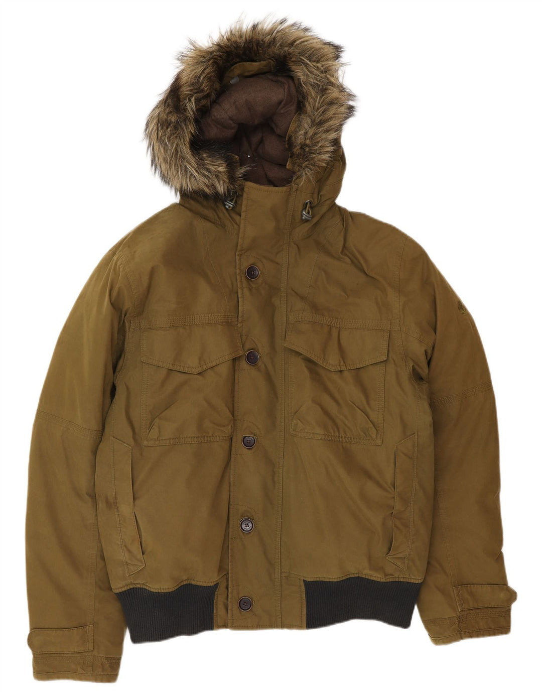 Timberland Herren-Jacke mit Kapuze, gepolstert, UK 40, Größe L, Khaki, Baumwolle