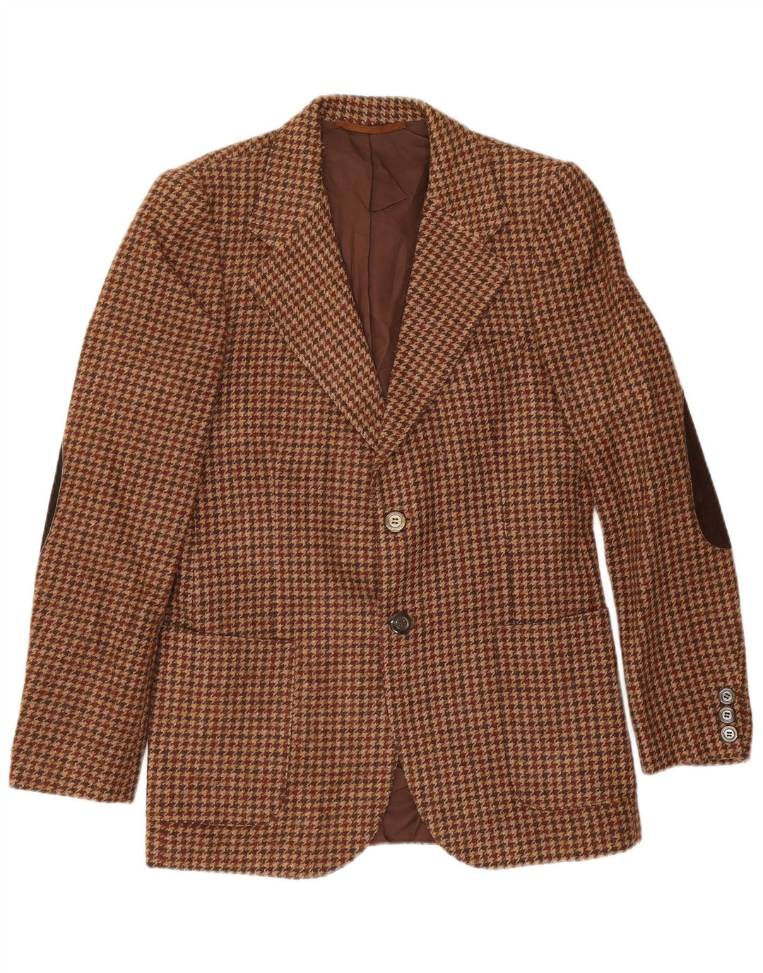 Kemitch Herren-Blazer mit 2 Knöpfen, EU 46, kleiner brauner Hahnentrittmuster